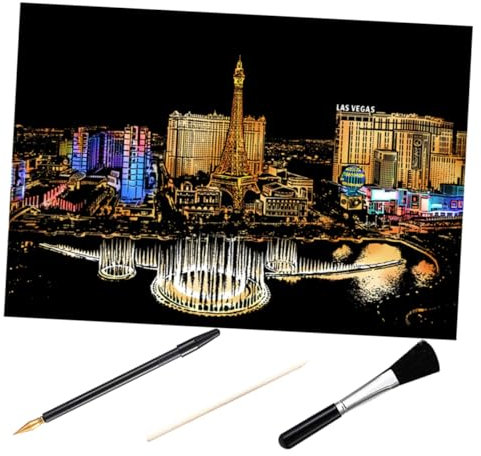 STOBOK Teiliges Diy Scratch Picture Las Vegas Nocturne Kratzbilder Mit Bambusstab Vergoldetem Stift Und Pinsel Malen Für Erwachsene Und Enthüllt Bunte