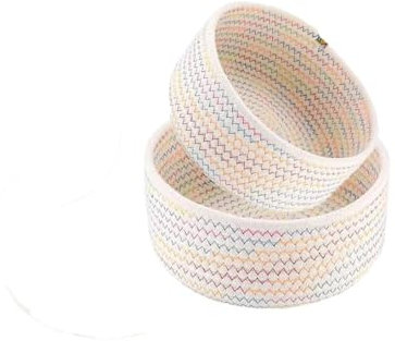 CUEMOON 2er Set Aufbewahrungskorb Baumwollseil Geflochten, Aufbewahrungskörbe Wickeltisch Organizer für Badezimmer, Kinderzimmer, Wohnzimmer, Stapelbare Mehrzweck Aufbewahrungskorb