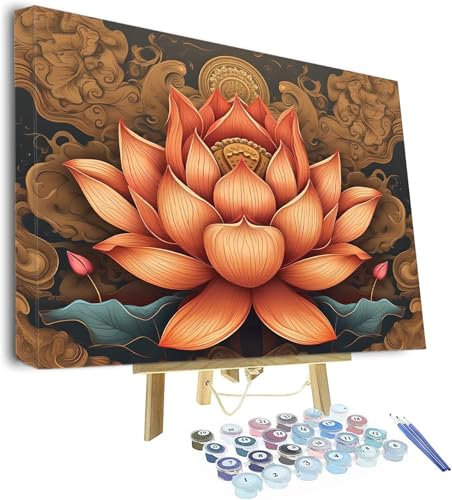 Malen Nach Zahlen Erwachsene Zen Malen Nach Zahlen Kinder, Paint by Numbers Lotus Knitterfreie Leinwand Bilder, diy GemäLde Kit mit Pinsel und Acrylfarbe Als Geschenk für Wanddeko 40x30cm P-543