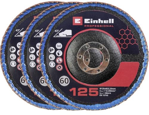 Set di dischi lamellari in ceramica originale Einhell (accessori smerigliatrice angolare, include 3 dischi lamellari curvi K60, Ø125 mm, adatti per smerigliatrice angolare con diametro di 125 mm)