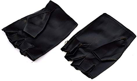 CVZJ Herren-Handschuhe, Streetdance-Dekoration, Kunstleder, hohl, Halbfinger-Handschuh, Schwarz , 13x10.5cm(5.12x4.13in)