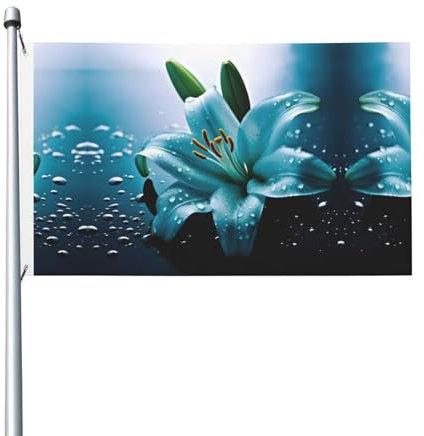 Drapeau bleu sarcelle imprimé lys 0,9 x 1,5 m 100 % polyester - Drapeau de 0,9 x 1,5 m - Léger et vibrant