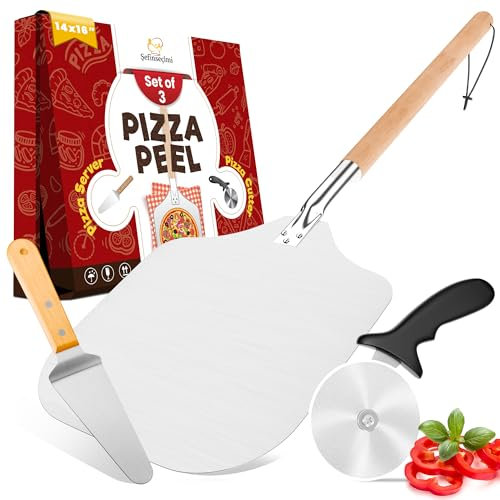 Sefinsecimi Pizza Tool Set, Pizza Peel 14x16 inches, Pizza Cutter Wheel & Pizza Server – Professional Kitchen Kit for Baking, Slicing & Serving – Perfect for Home & Pizzerias