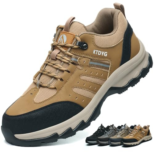 Steel Toe Cap Trainers Men Women Safety Trainers Lightweight Comfortable Safety Shoes Breathable Non Slip Work Trainers, Brown, 9UK