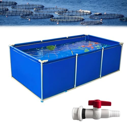 Poxvythb Grand Étang Aquaculture en Toile PVC - Bassin Hors Sol avec Drainage étang d'élevage de Poissons et de crevettes for Jardin, Cadre de Stockage d'eau 1.5x1x0.7m - Bleu