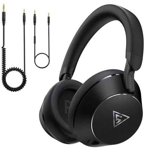 DOQAUS Auriculares DJ con Cable, Estéreo de Mezcla y Monitor de Estudio, 50mm Controladores,2 Cables (3.5 y 6.35mm) Conector de Audio para PC AMP Grabación de Teléfono Piano Guitarra, Negro