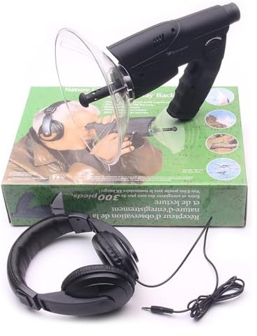 KEuLen Micrófono Direccional Parabólico, Amplificador de Sonido biónico con Auriculares, Dispositivo de Escucha for Espionaje a Larga Distancia.