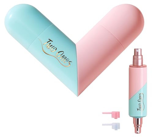 Aestustheri 2-in-1 Travel Perfume Bottle Refillable Atomizer - Double Head Spray Bottle 5ml+5ml - Heart Shaped Portable Mini Travel Essentials for Women Purse & Handbag (Tiffany Blue & Crystal Pink)