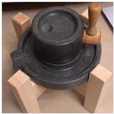Moulin À Grains En Pierre Lapis-lazuli Fait Main, Petit Moulin À Grains En Pierre Vintage Original, Avec Support En Bois, Adapté À La Mouture Du Blé(20cm/7.9in)