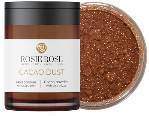 ROSIE ROSE- Kakaopulver (40g) - Backkakao mit Goldglitzer - Kakaopulver Streuer für Tortendeko Gold & Schoko deko für Torten - Goldstaub Essbar zum Backen - Kakao Streuer & Goldpulver Essbar Gold