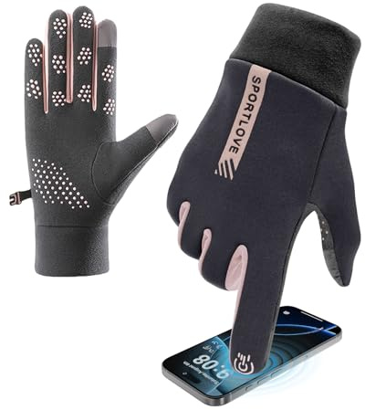 BOYSSPAA Les gants de sport de plein air sont coupe-vent et imperméables, polaire épaisse, et sont les mêmes pour les hommes et les femmes (gris rose, M)