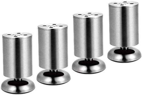 Gambe regolabili per divano da 25,4 cm, in acciaio inox, resistenti piedini cilindrici per mobili, design moderno per tavoli e divani, set da 4, finitura argento, supporto resistente