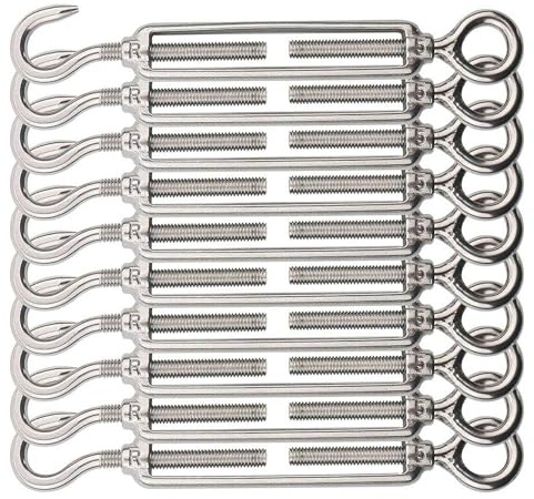 Anhoer 10 stycken M5 spännlås 304 rostfritt stål trådspännare repspännare justerbara krokar och ögla spännlås vajerspännare för klättringstöd trädgårdstråd repsystem (OC-typ, silver, M5)
