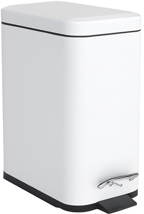 Relaxdays Cubo de Basura para baño, 5 litros, Cubo cosmético con Cierre Suave, diseño Mate, Cubo a Pedal, Blanco