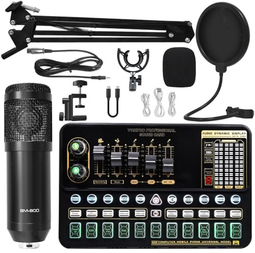 V10 Sound Card Set mit M800 Kondensatormikrofon – Professionelles Live Streaming, Karaoke & Podcasting Set, Dual Mikrofone, Bluetooth, LED Anzeige, für TikTok, YouTube und PC