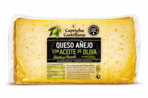 Queso Añejo Aceite de Oliva Leche Cruda Capricho Castellano 1/2 Pieza 1,6kg | Mezcla fuerte y picante de tres leches de vaca oveja y cabra. Curado viejo artesano de Palencia. Ideal para tabla y regalo