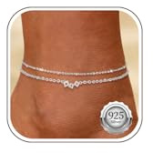 Nelytiya Fussketten Für Frauen Silber 925 Wasserfest Gold Fußkettchen | Wasserdicht,Mehrschichtig,Sommer,Strand,Anlaufbeständig,Hypoallergen,Verstellbar,Geschenk