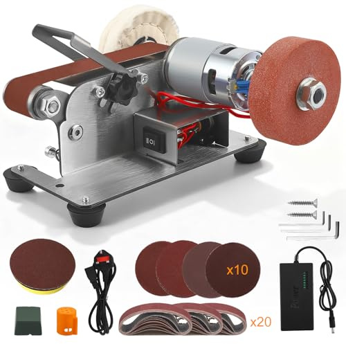 Mini Belt Sander, Electric Bench Grinder 7 Adjustable Speed, Electric Electric Belt Sanding Machine with Grinding Wheel Polishing Wheel & 10pc 120#/320#/600#/800#/1000# Sanding Beltsand