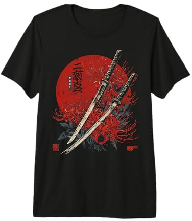 Ragno Rosso Giglio Fiore Katana Spada Anime Giapponese Otaku Maglietta Premium