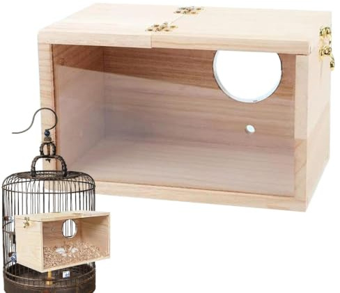 Parakituppfödningslåda - trägenomskinlig häckningslåda förfågel | hängande parningshus förpapegoja, tillbehör förhorisontell avelsbur | förLovebirds Cockatiel Finch undulater och voljär