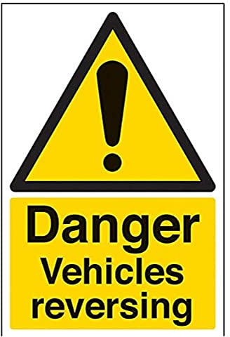 V Safety Danger Vehicles Reversing Warning Sign - 200mm x 300mm - 1mm Rigid Plastic