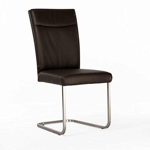 SIX Echtleder Freischwinger - Lemgo Braun Esszimmerstuhl mit Ergonomischem Edelstahlrahmen - Design Schwingstuhl, für Esszimmer, Küche, Büro & Wohnzimmer - Fertig montiert, bis 130 kg