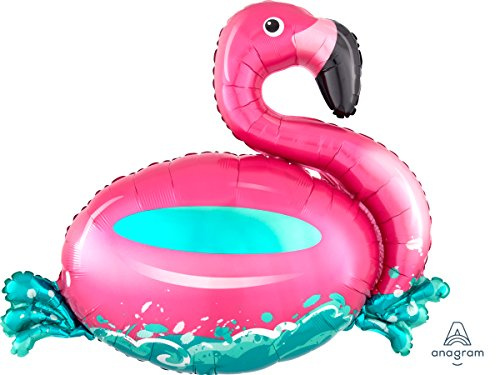 Amscan 3711701 - SuperShape Folienballon Flamingo - Schwimmreifen, 76 cm x 68 cm, Luftballon, Heliumballon, Beachparty