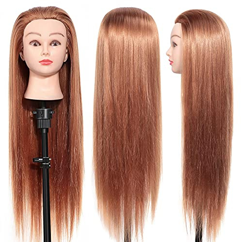 24 Inch Hairdressing Training Head with Table Clamp Stand | Heat- fibre, washable for repeated practice, -layered for cutting, includes secure -grip holder,