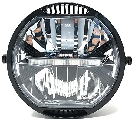 Alchemy Parts Motorcycle LED Headlight Universal 7 inch 178mm Diameter Homologated/E-marked for Custom Streetfighter Café Racer Street Bike with High Low and DRL Daytime Running Lights | Side Mount