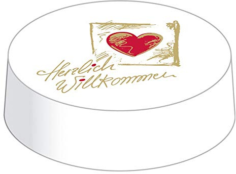 Sovie HORECA Glasabdeckungen Ø 80 mm, 200 Stück – Aus stabilem Karton, mit Schriftzug „HERZLICH WILLKOMMEN“ in edlem Gold & rotem Herz – Getränkeschutz für Gastronomie & Events