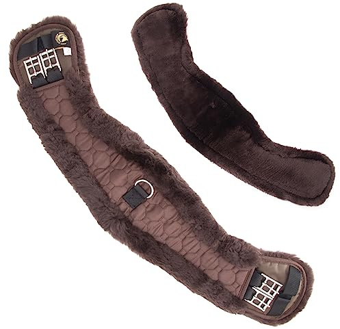 Merauno® Lamb wool Moon Girth Saddle Girth Anatomical Dressage Girth (Short Belt) with Concave Sickle Shape, Riding Belt with Natural Lamb wool, Lamb wool Girth in Brown (40 cm, Brown)