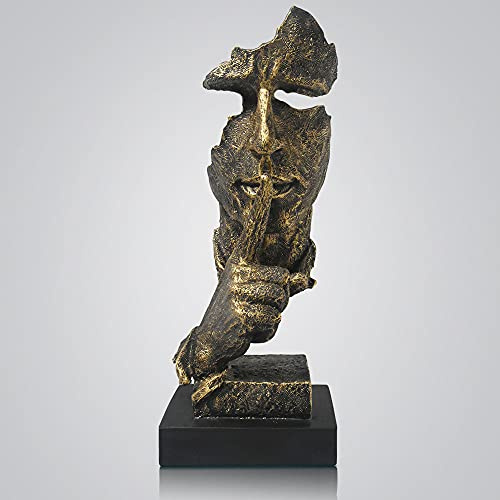 fazhongfa Denker-Statue – Stille ist Gold, Moderne Dekoration, kreative abstrakte Kunstfigur, Harzskulptur, für Zimmer, Zuhause, Arbeitszimmer, Büro, für Schreibtisch, Regal oder Tisch (Bronze)