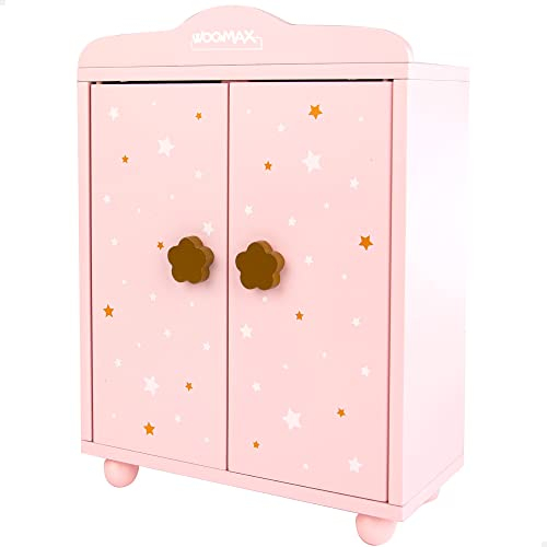 ColorBaby WOOMAX 49362 Woomax Puppenschrank aus Holz mit 3 Kleiderbügeln, rosa Kleiderschrank plus 3a
