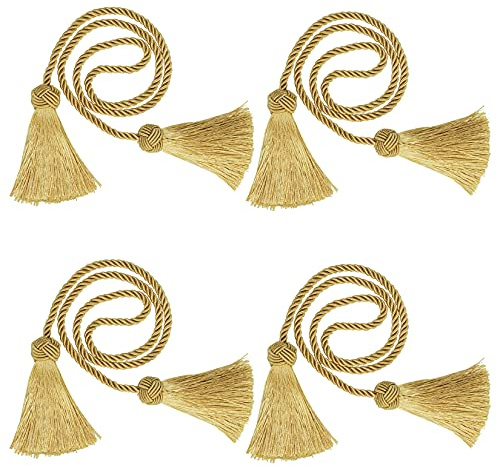 4 Pack Curtain Tiebacks Window Curtain Tiebacks Decorative Tassels Tieback Gold Rope with Tassels for Home Window Office Decoration(Gold)