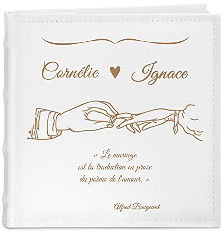 Maverton Album Photo Pochette avec personnalisation - Livre Photo avec Couverture Gravée - Cadeau anniversaire mariage pour couple - Album Photo Cuir avec gravure pour les parents - Cadeau mariage