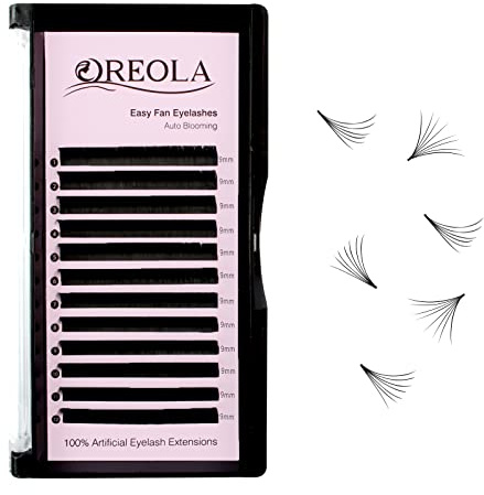 Oreola Selbstauffächernde Wimpern, 0,07 C Curl 9mm Easy Fan Wimpern für Volumentechnologie C Curl, Mattschwarze Wimpernverlängerung, Künstliche Volumenwimpern für den Salon
