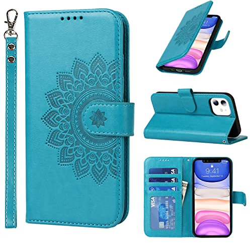 ELTEKER Handyhülle iPhone 11 Hülle Klapphülle mit Kartenfächern Magnetverschluss und Eleganter Prägung, PU Lerder Schutzhülle für iPhone 11, Blau