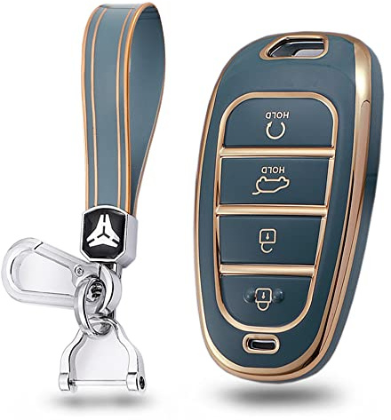 KUNIO Autoschlüssel Hülle Passt für Hyundai Tucson NX4 Santa Fe Ioniq 5 Nexo 2021-2023 TPU Schlüsselhülle Schlüsselanhänger Schlüsseletui Schlüsselcover 4 Tasten Grau