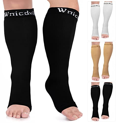 2XL-7XL Calcetines de compresión talla grande 20-30mmHg Pantorrilla ancha puntera abierta (pack de 3), 5XL
