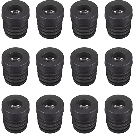 sourcing map 12Pcs Inserts pour Rond Tubes avec M8 Fil, pour 19mm/0.75 OD Rond Tube, Noir Plastique Bouchon Roulette Insert Chaise Embouts Meuble Pieds Bouchon