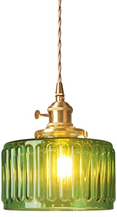 Mini Pendelleuchte mit Geripptem Rundem Glas-Lampenschirm, Industrielle Retro-Loft-Bar E27 Hängelampe Deckenleuchte für Schlafzimmer Esszimmer Kücheninsel (Grün)