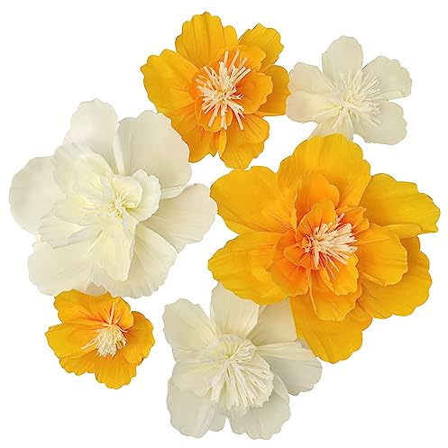 Mybbshower Large Crepe Paper Flower for Wall Party Floral Backdrop Nursery Room Wall Decoration (Yellow Party)