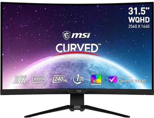 MSI mag 325CQRXF Monitor Curvo Gaming WQHD de 31.5 Pulgadas, 1000R, Panel Rapid VA 2560 x 1440, 240 Hz/1 ms, 115% sRGB, DisplayHDR 400, Adaptive Sync, Mystic Light DP 1.4a, HDMI 2.0, USB Type-C