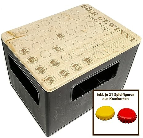 bierkasten-sitz Outdoor Hocker, Sitzauflage aus Holz für Getränkekisten - Partyspiel - Bier Gewinnt - inkl. Spielfiguren