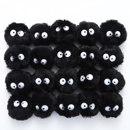 Bunte Pompons Fellbommel Pompom,Cartoon Augen Elfen Staub Bommel Pom Pom Bälle Flauschigen Plüsch Bälle für DIY Handwerk Damen Mädchen Tasche Schuh Mützen Anhängern Dekoration,20 Stück (schwarz)