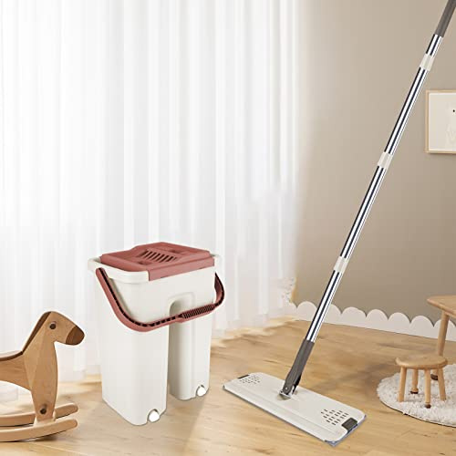Scopa Autoclean Mop con testa a 360 gradi, mocio in microfibra ultra assorbente e viene fornito con un doppio secchio, Standard-New Fabric Kaki-2