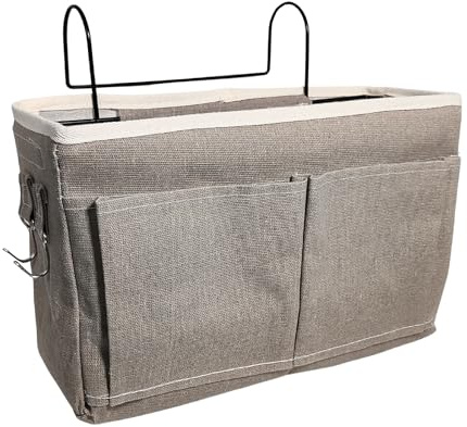 HNJKJEU Bett Organizer Bett Tasche mit Darhthaken Hängetasche Hochbett Aufbewahrungstasche für Buch, Magazin, Handy, Kopfhörer Bett Aufbewahrung (Dunkelgrau)
