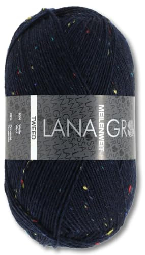 Frida's Wollhaus Lana Grossa 100 g Meilenweit 100 Tweed Sockenwolle Stricken Garn 20 Farben (112 | Nachtblau)