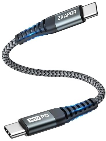 ZKAPOR Cavo USB C USB C Corto 30CM, 240W Cavo USB Type-C Ricarica Rapida PD 3.1 Cavo Type C to Type C 100W per Phone 15/15 Pro Max, Samsung Galaxy S23/S22, Pad Pro, Air, P40/Mate 60, Pixel -Grigio