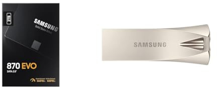 SAMSUNG SSD 870 EVO - Disco Duro Interno de Estado sólido, 2 TB, SATA 560 MB/s, 2,5, Negro & Flash Drive Champagne Silver 128 GB